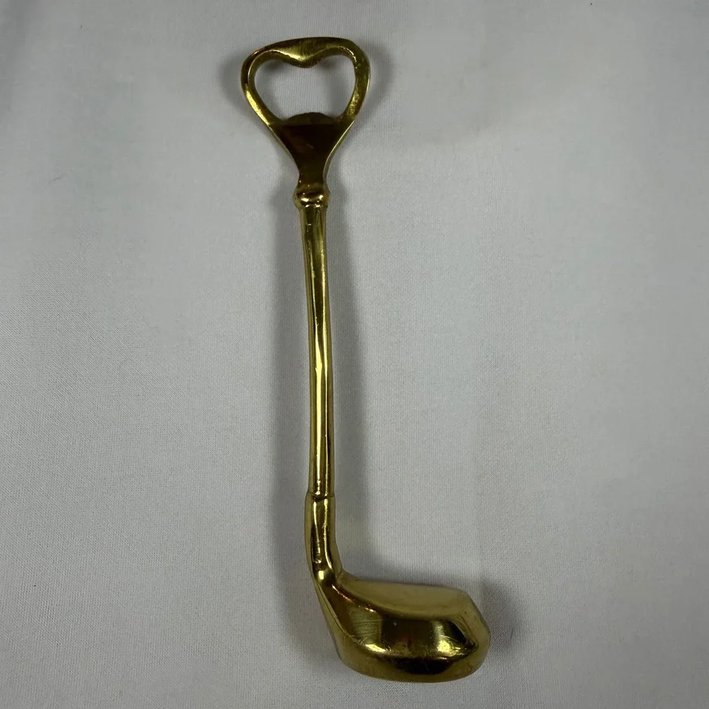 Vintage Golf Club Bottle Opener Solid Brass Made in England Gold Barware Tool